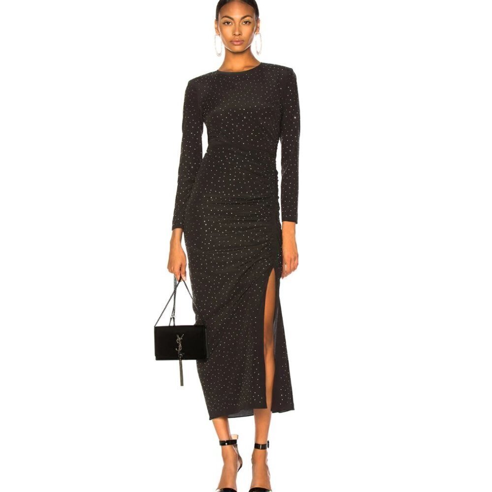Veronica Beard Amara Ruched Silk Long-Sleeve Embellished Dress Black Size 2 - Picture 1 of 14